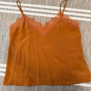 & Other Stories Capsule 100% Silk Burnt Orange Lace Cami US 4